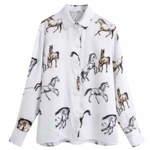 Zara White Horse Print Satin Shirt - large